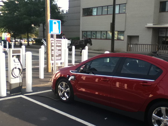 First time using one Charlotte&#39;s few public charging stations in Uptown. Much faster than 110 factory charger